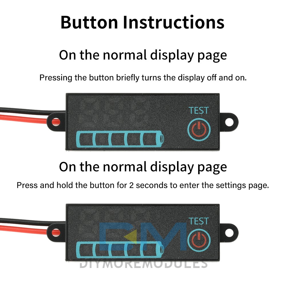 LED Voltage Acid/Li-ion Battery Level Indicator Display Panel w/Power-Off Memory