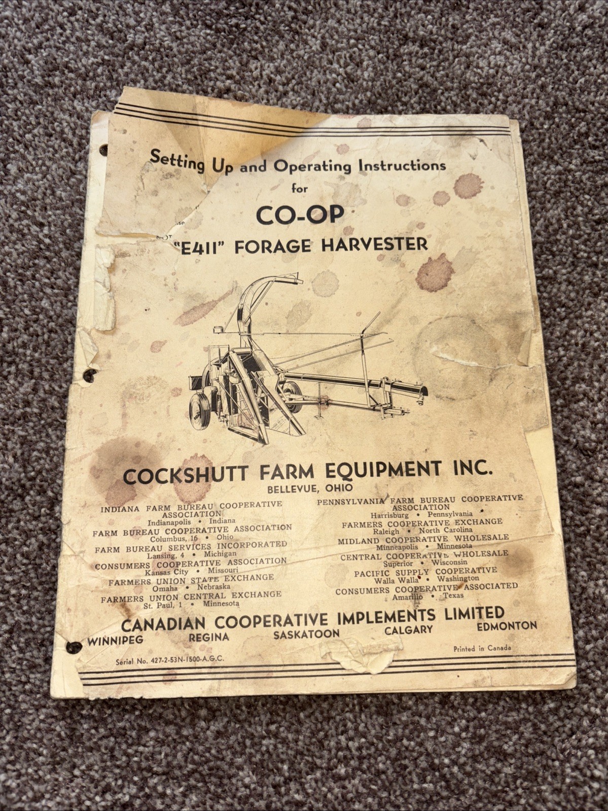1940s Co-op E411 Forage Harvester Cockshutt Setting Up & Operating Instructions