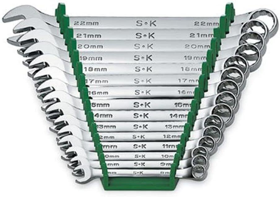 SK Tools 15 Piece 12 Point Metric Regular Combination Chrome Wrench Set (86265)