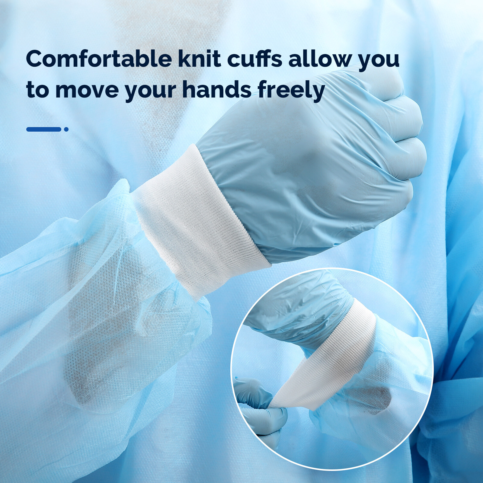 JMU Disposable Isolation Gowns PP Soft Medical Gowns with Knitted Elastic Cuffs
