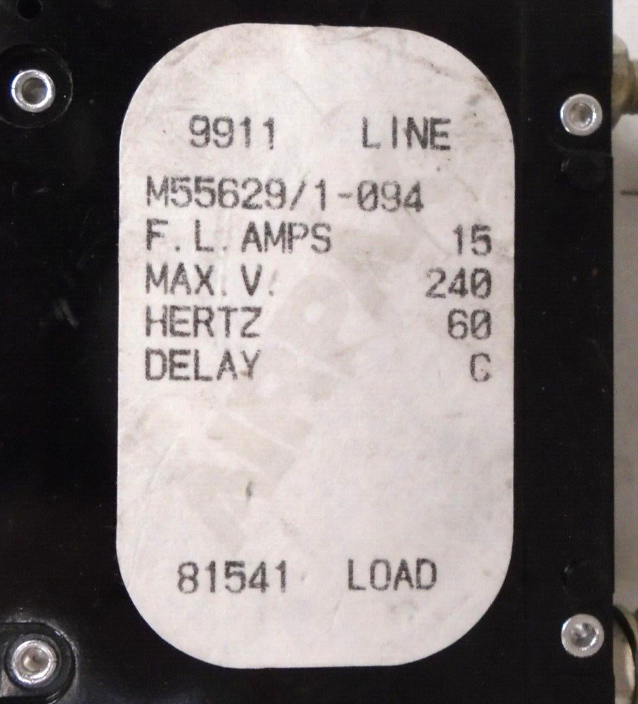 Used AIRPAX M55629/1-094 Circuit Breaker | 15 A / 240 Max V | 60 Hz | Delay: C