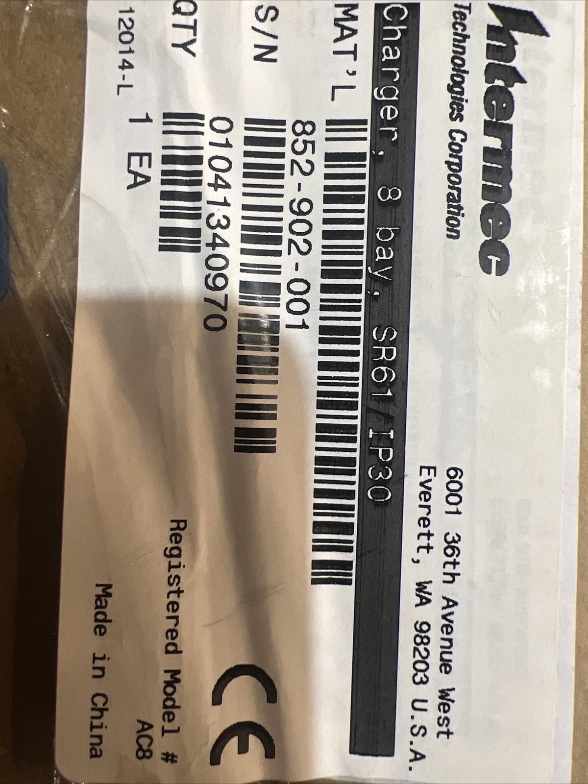 Intermec 852-902-001 Charger 8 Bay for Model SR61 IP30 Charges SR61B Batteries