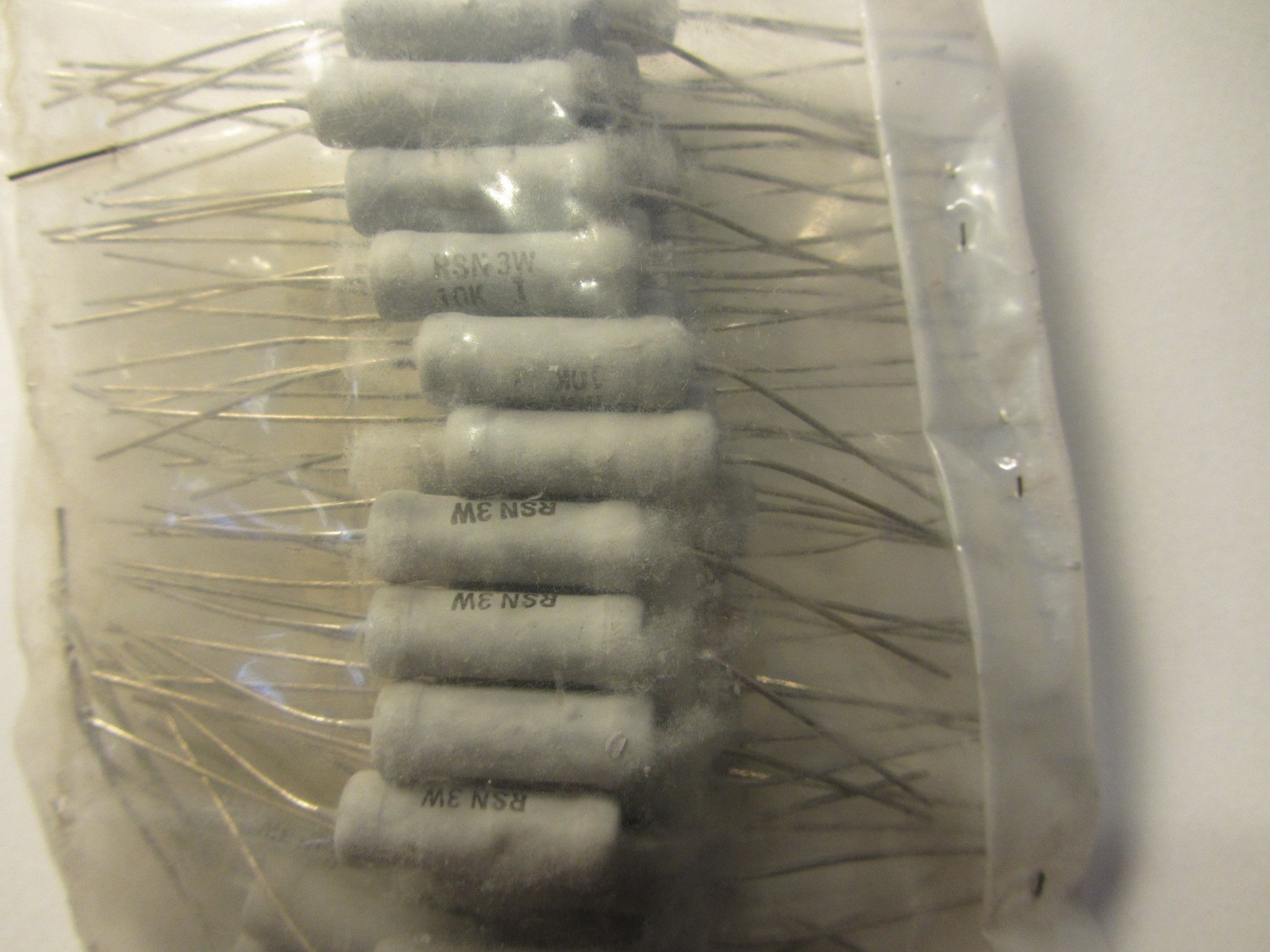NOS Vtg Bag of 100 pcs Metal Oxide Film Resistors RSN 3W 10K Shing-Yah Taiwan