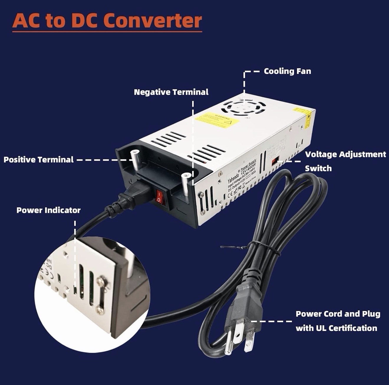 New Version Converter 110V AC to 12V DC Converter Power Supply 12V 600W 50A DC