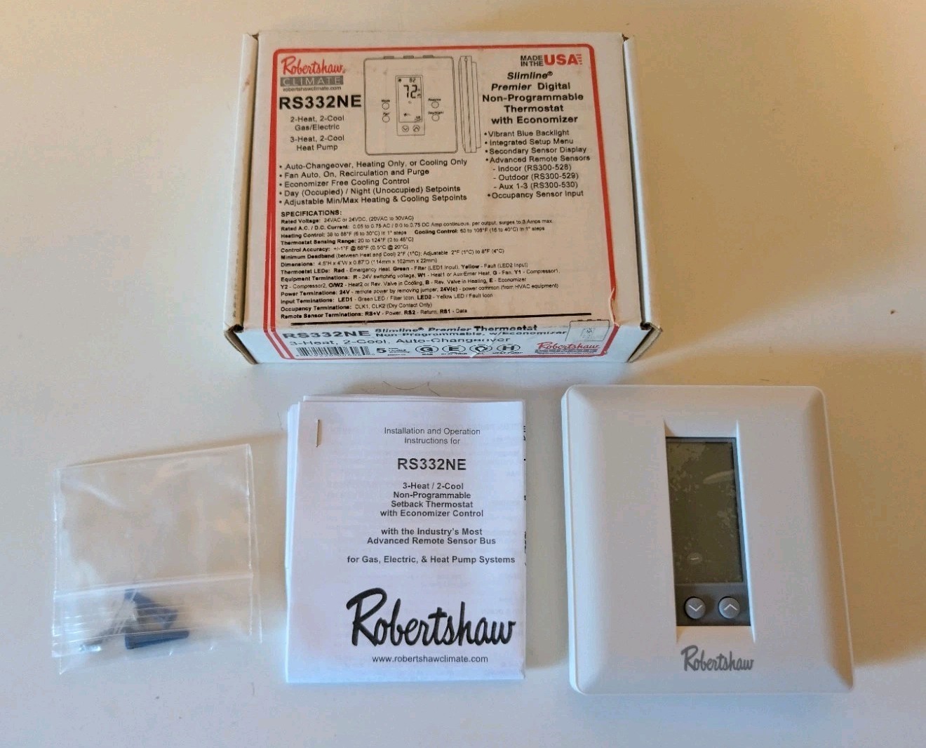 Robertshaw R332NE Deluxe Non-Programmable Thermostat 3H/2C Hvac Open Box New