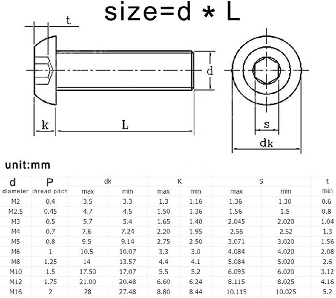 20pcs M3 3mm Button Head Allen Machine Screws 6063 Aluminum (Variety Length/Colo