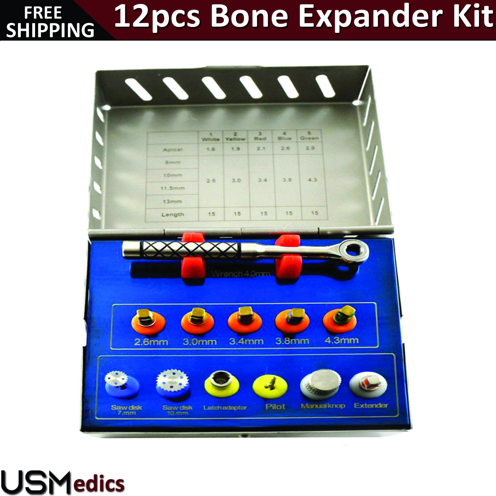 12pcs Surgical Bone Expander Kit Sinus Lift With Saw Disks Dental Implants CE