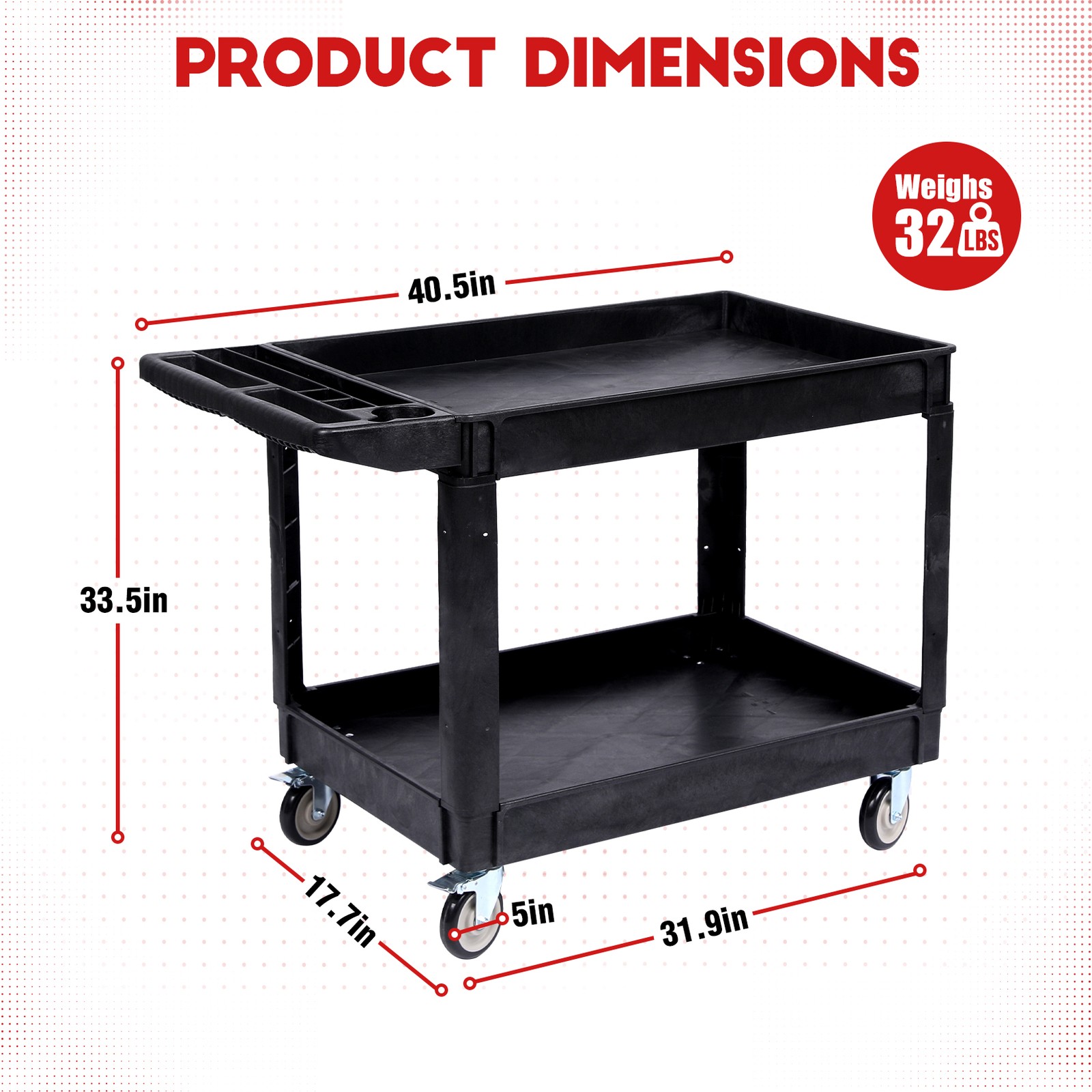 Rolling Utility Cart 2 Shelf 550 lb Capacity Service Cart with Locking Casters