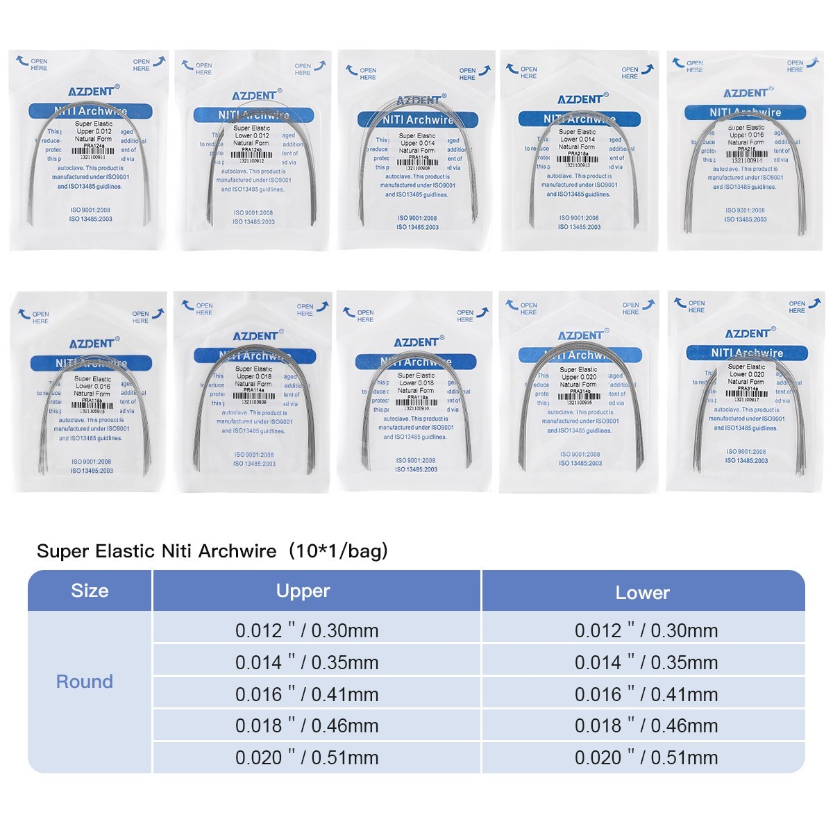AZDENT Dental Orthodontic Niti Arch Wire Round Nature Form 10pcs/pack