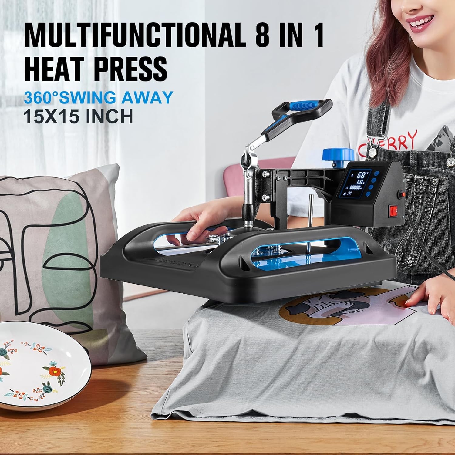 8 in 1 Heat Press Machine 15 x 15 in Transfer Sublimation T-shirt w 30OZ Tumbler