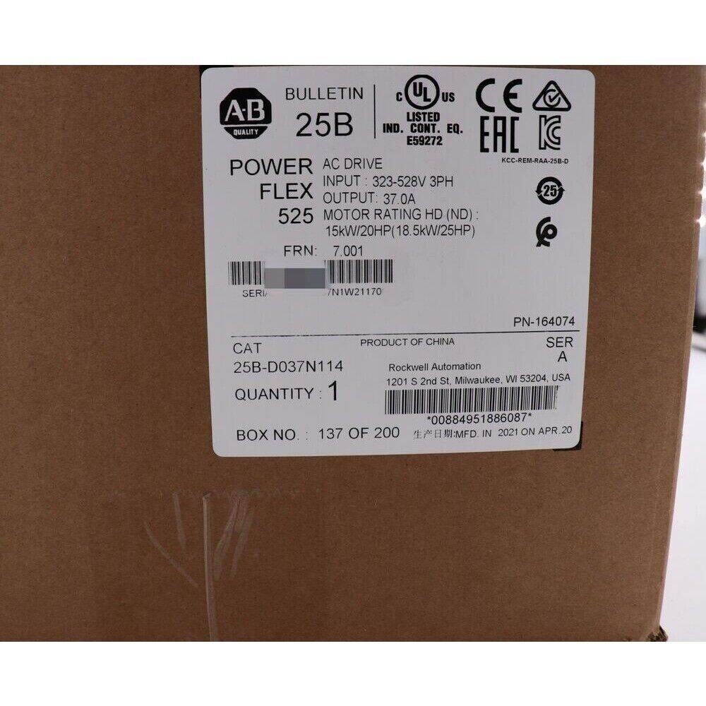 AB AB 25B-D037N114 PowerFlex 525 AC Drive Ser A Sealed US Free Tax