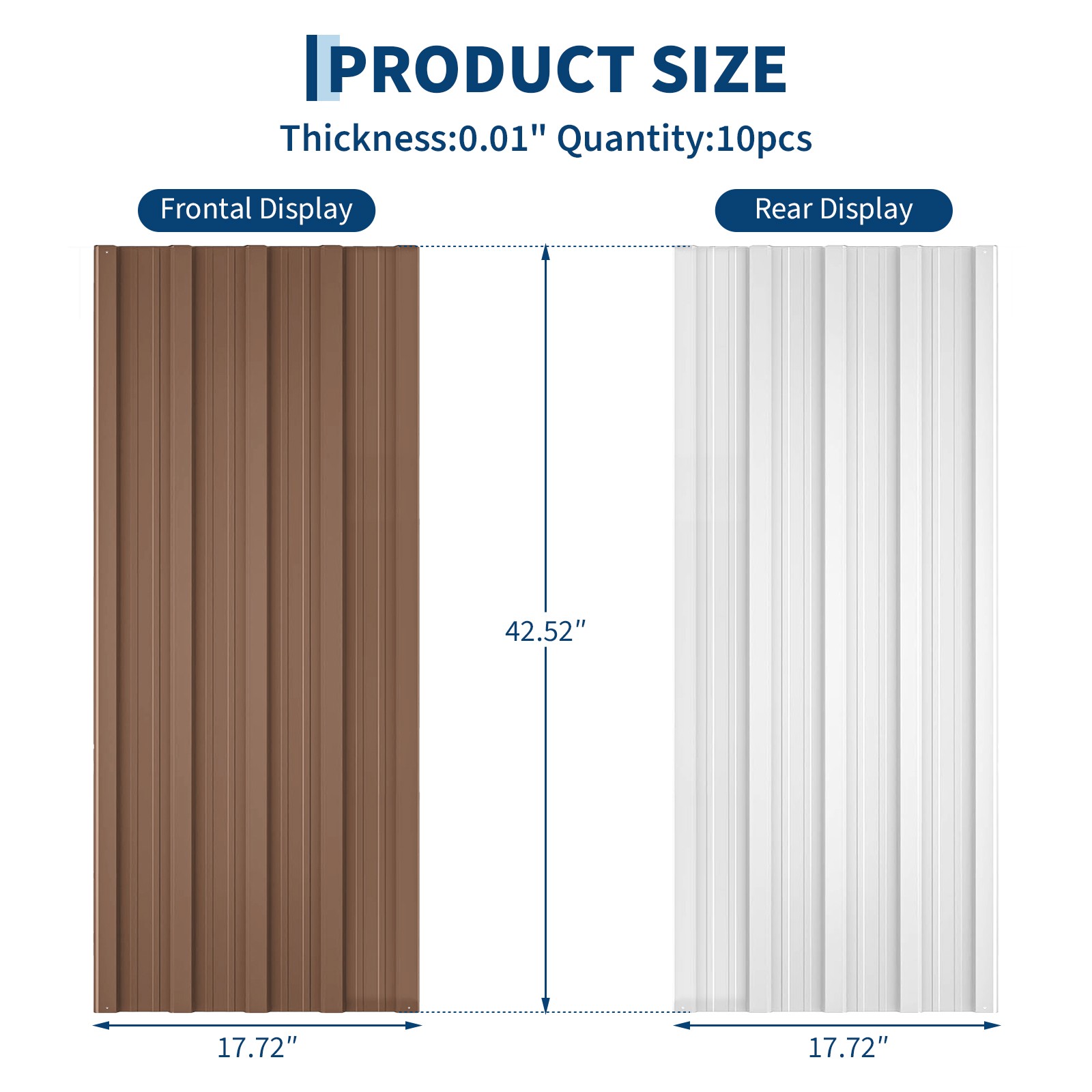 10 Pcs Metal Roofing Panels 42.52×17.72 Waterproof Corrugated Metal Roof Panels