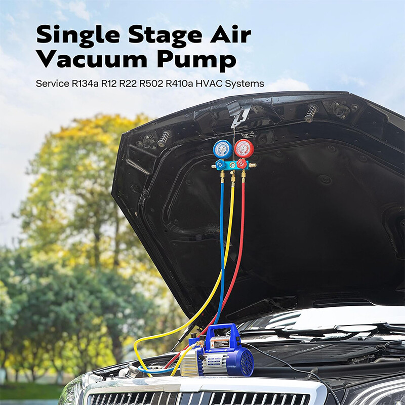 Combo 3.5cfm 1/4hp Air HVAC Vacuum Pump Kit & A/C Manifold Gauge Set with Case