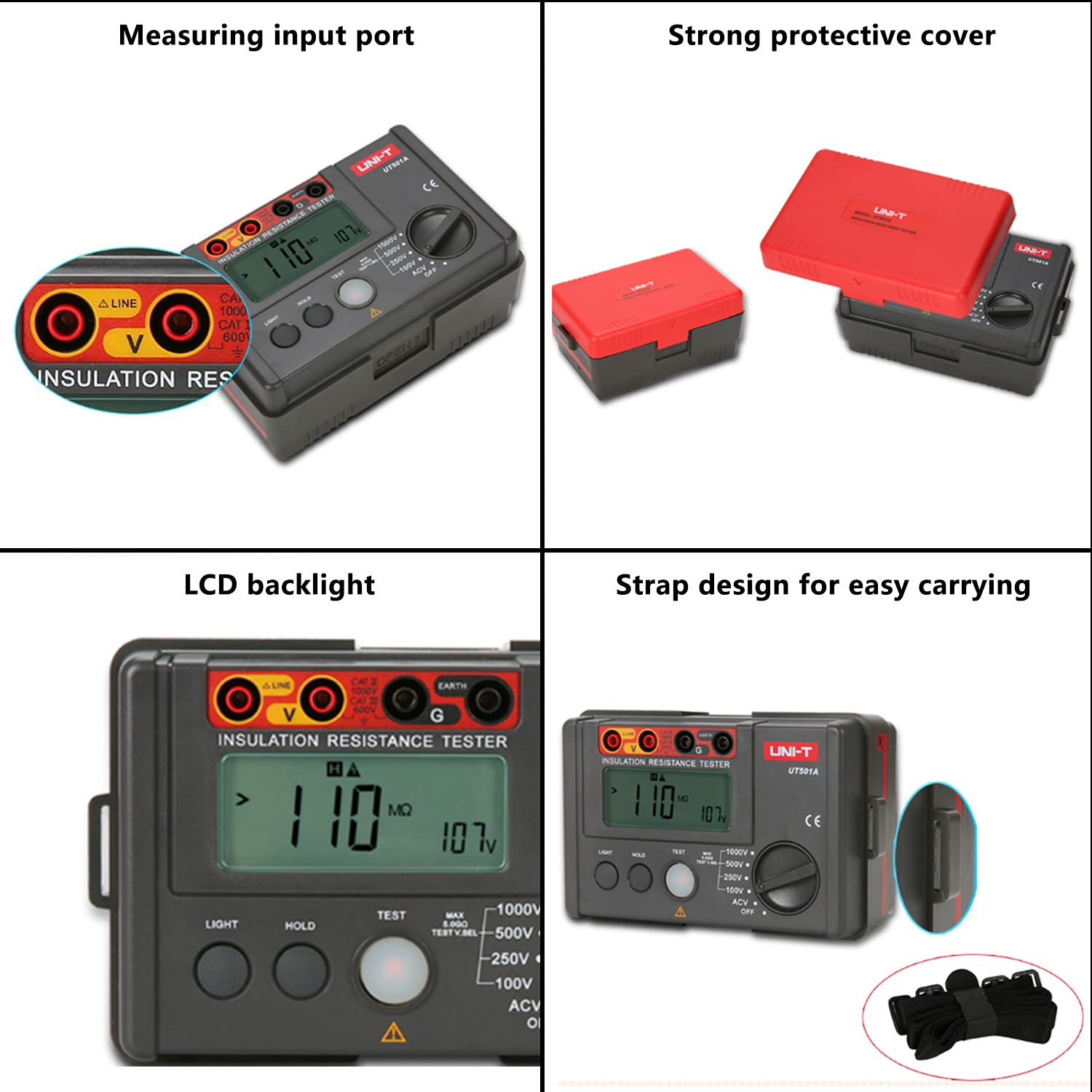UT501A 1000V Megohmmeter Insulation Tester with 2000 Counts LCD Display