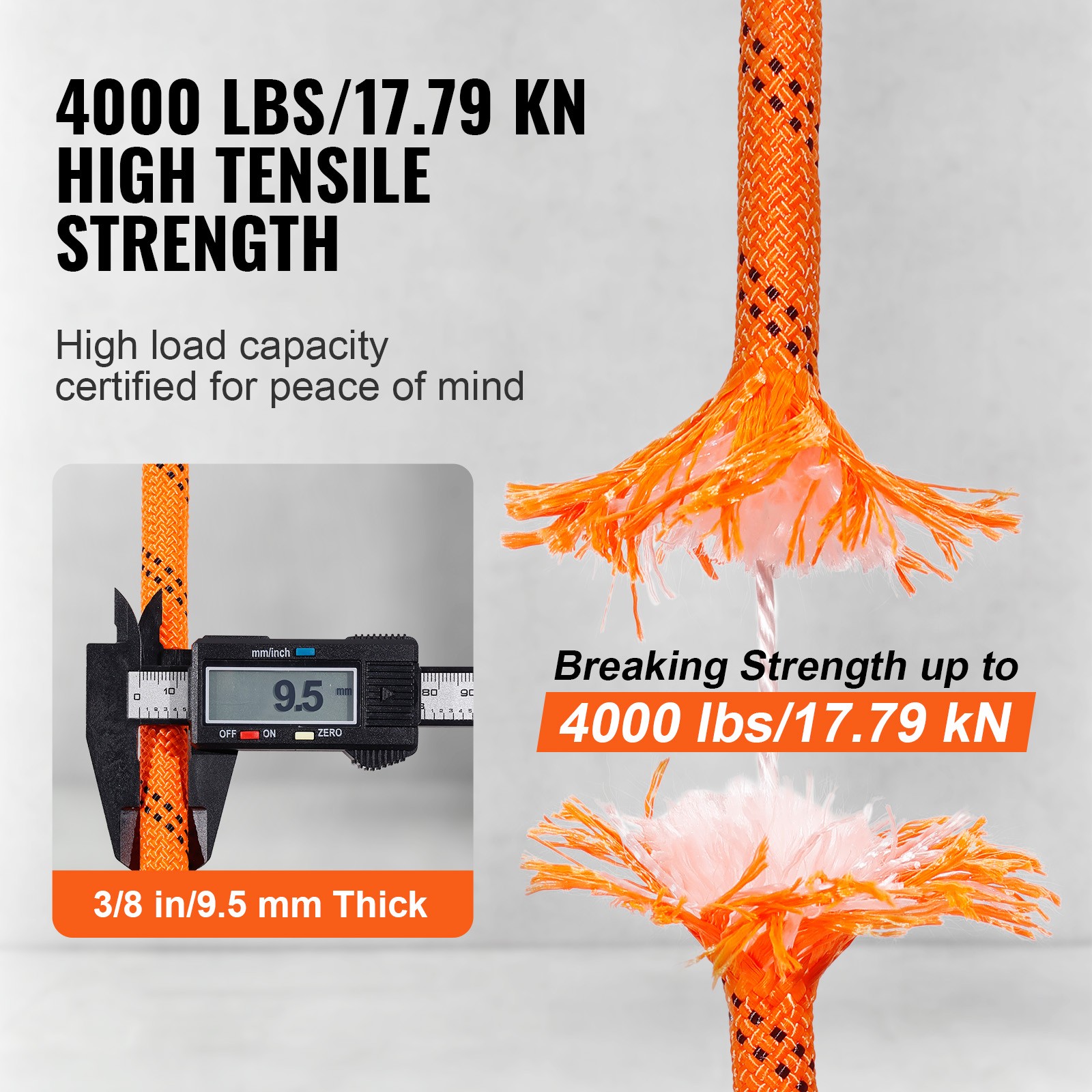 VEVOR Arborist Tree Climbing Rope Double Braid Polyester 3/8″ x 120′ 48-Strand