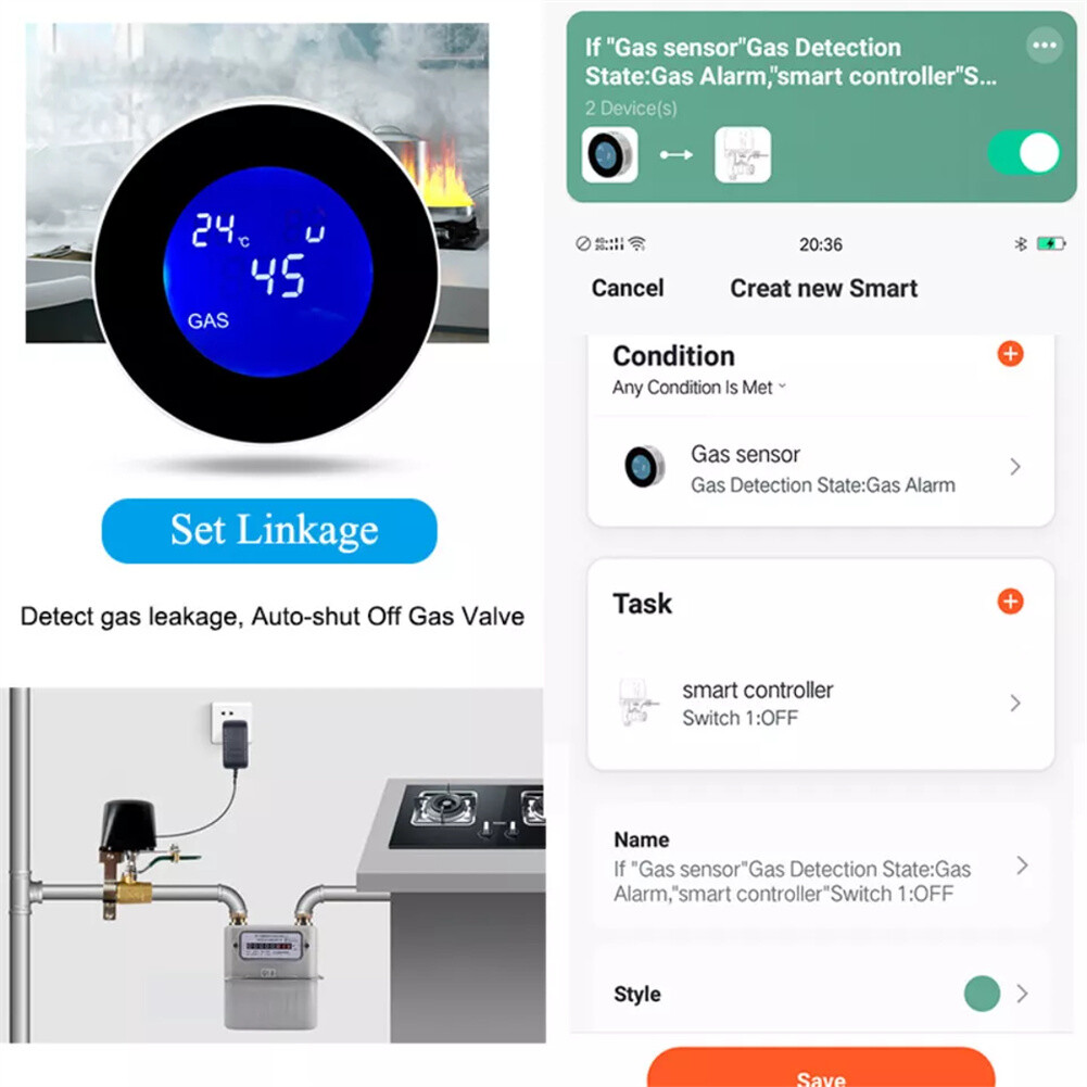 WiFi Smart Natural Gas Leakage Detector Alarm Monitor Digital LCD Gas Sensor