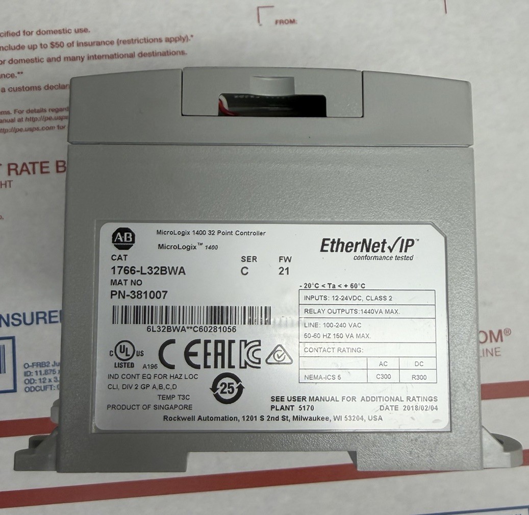 ALLEN BRADLEY 1766-L32BWA MICROLOGIX 1400 CONTROLLER SER C FW 21