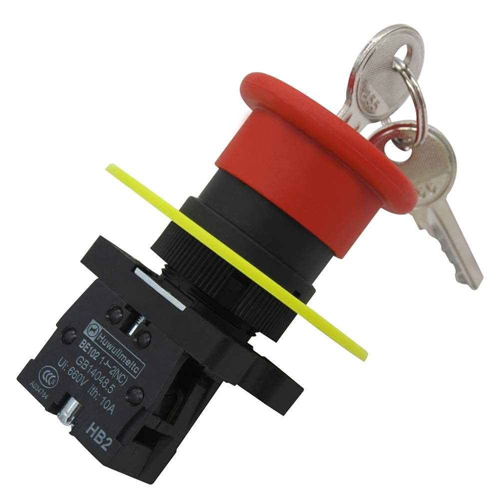 1 NC 22mm Red Stop Push Button Switch Key Reset AC 660V 10A ，1 Years HB2-ES142
