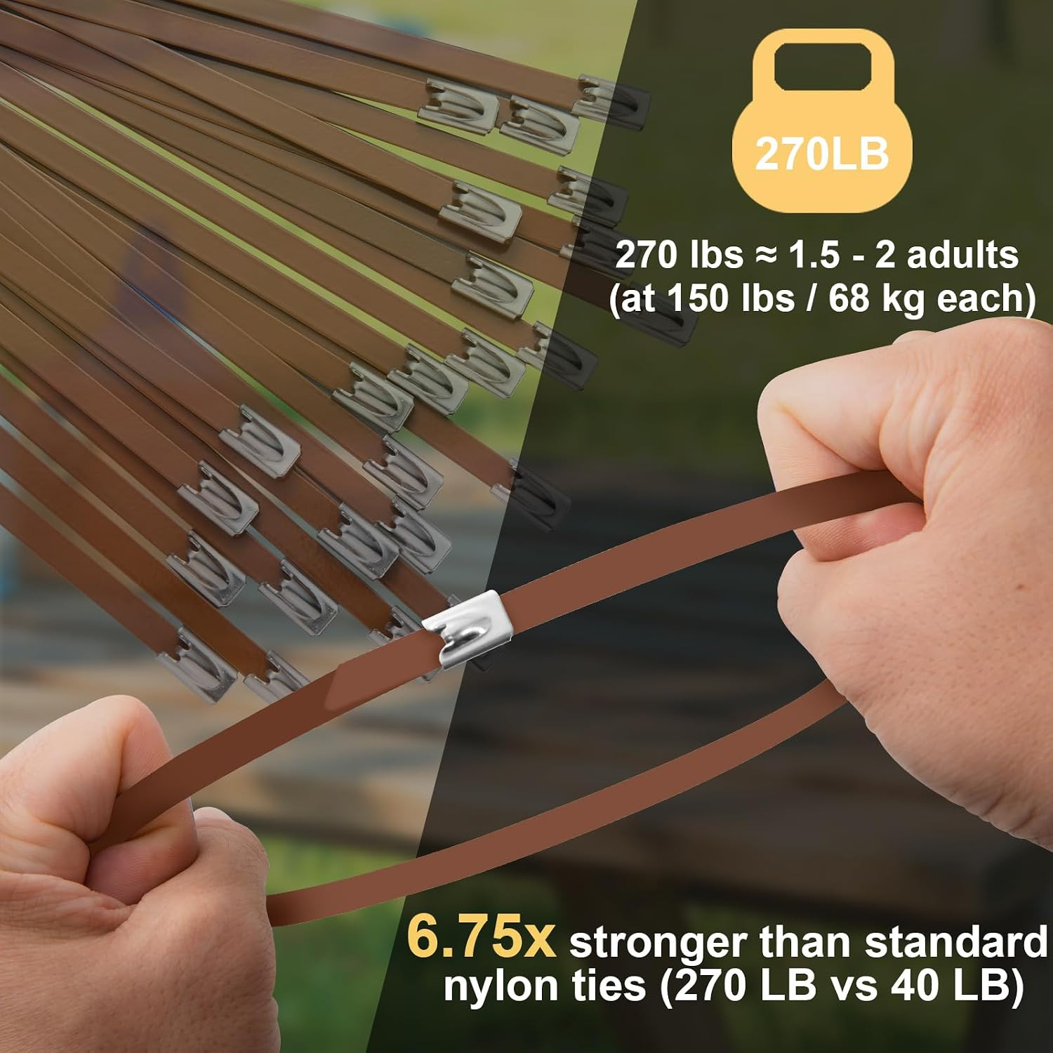 Metal Zip Ties Brown 11.8-Inch 304 Stainless Steel Zip Ties Heavy Duty, 270LBS T