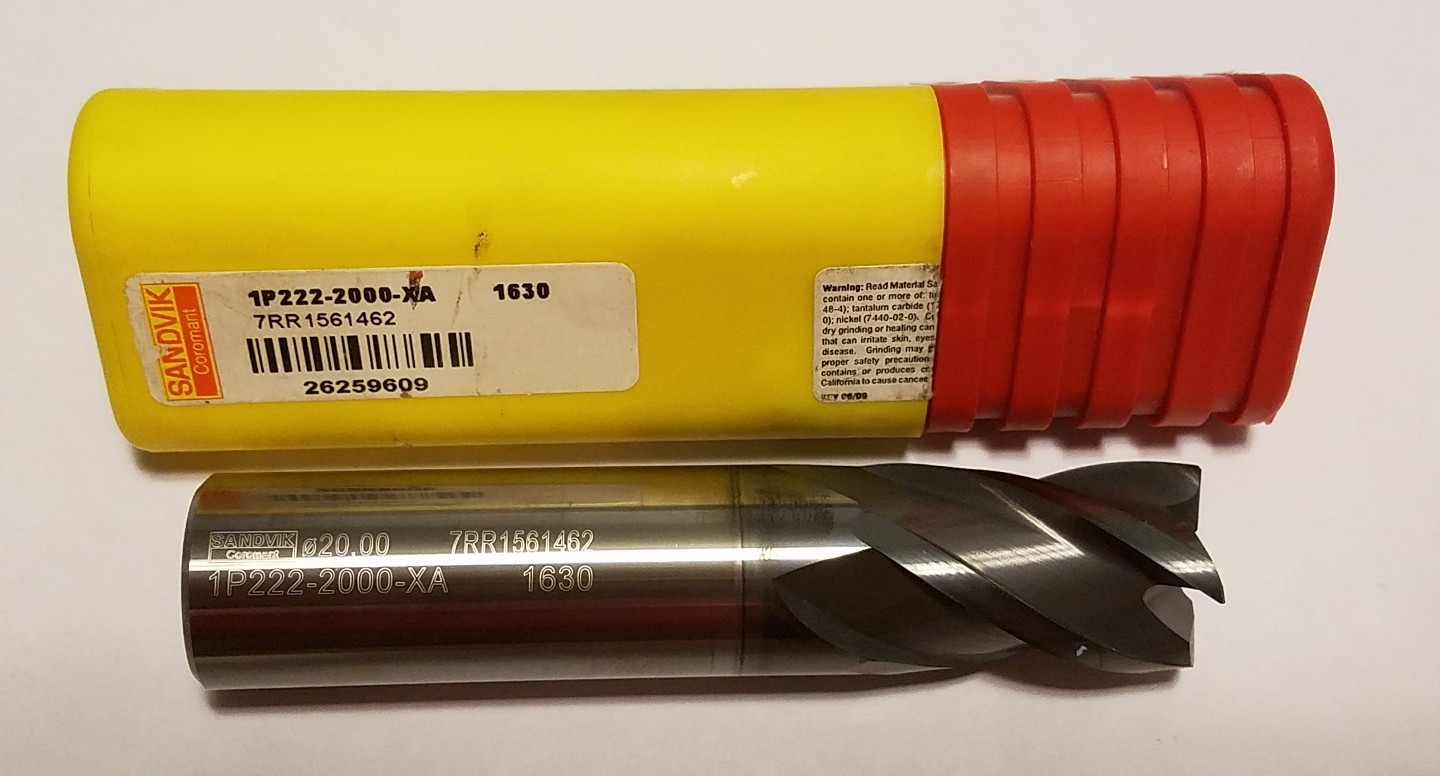 NEW Sandvik 1P222-2000-XA 20mm (.787″) 4Fl AlTiN Coated End MIll .3mm Chamfer