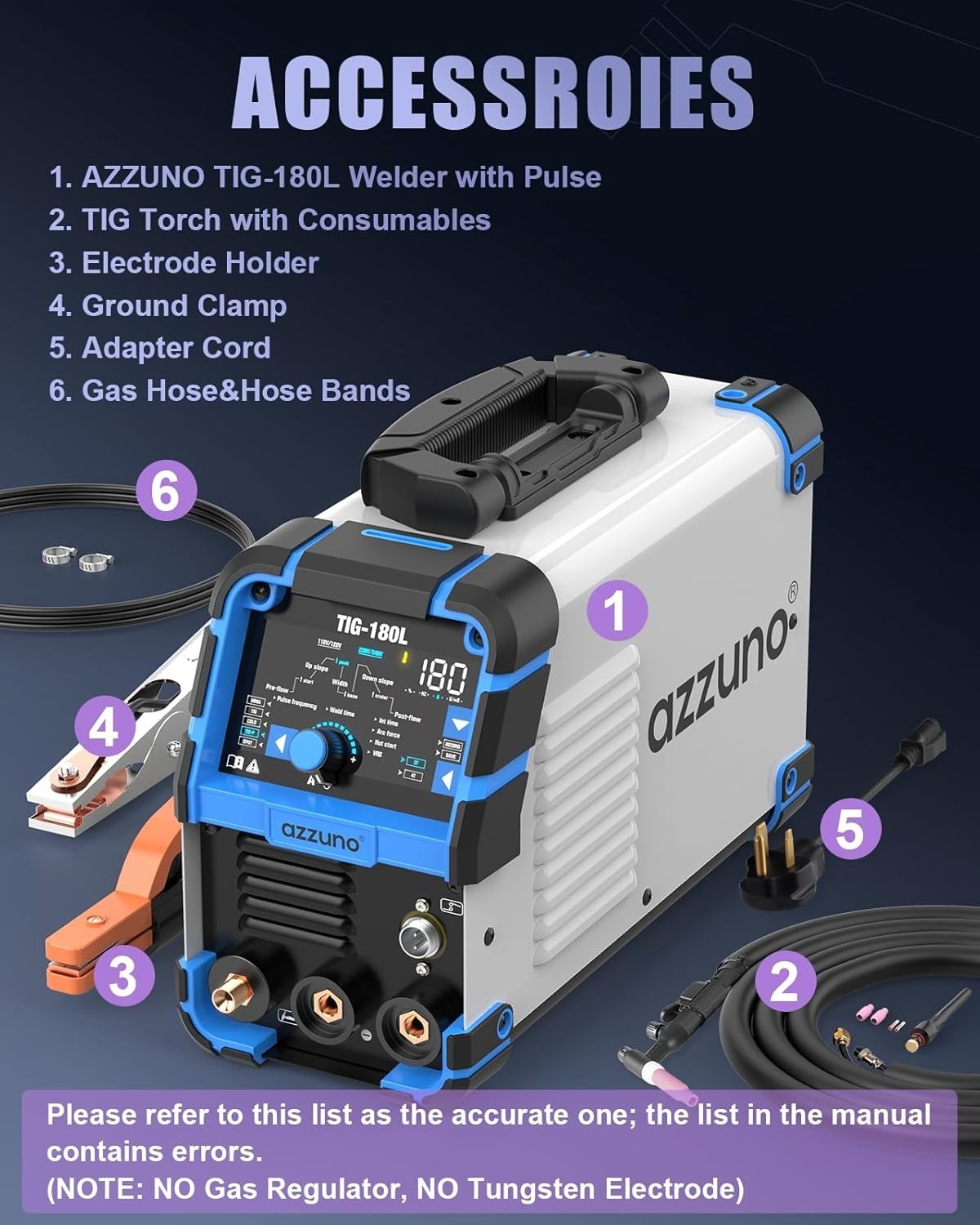 AZZUNO 5 In 1 Cold TIG Welding Machine 180A Cold Spot Stick/TIG Welder 110V/220V