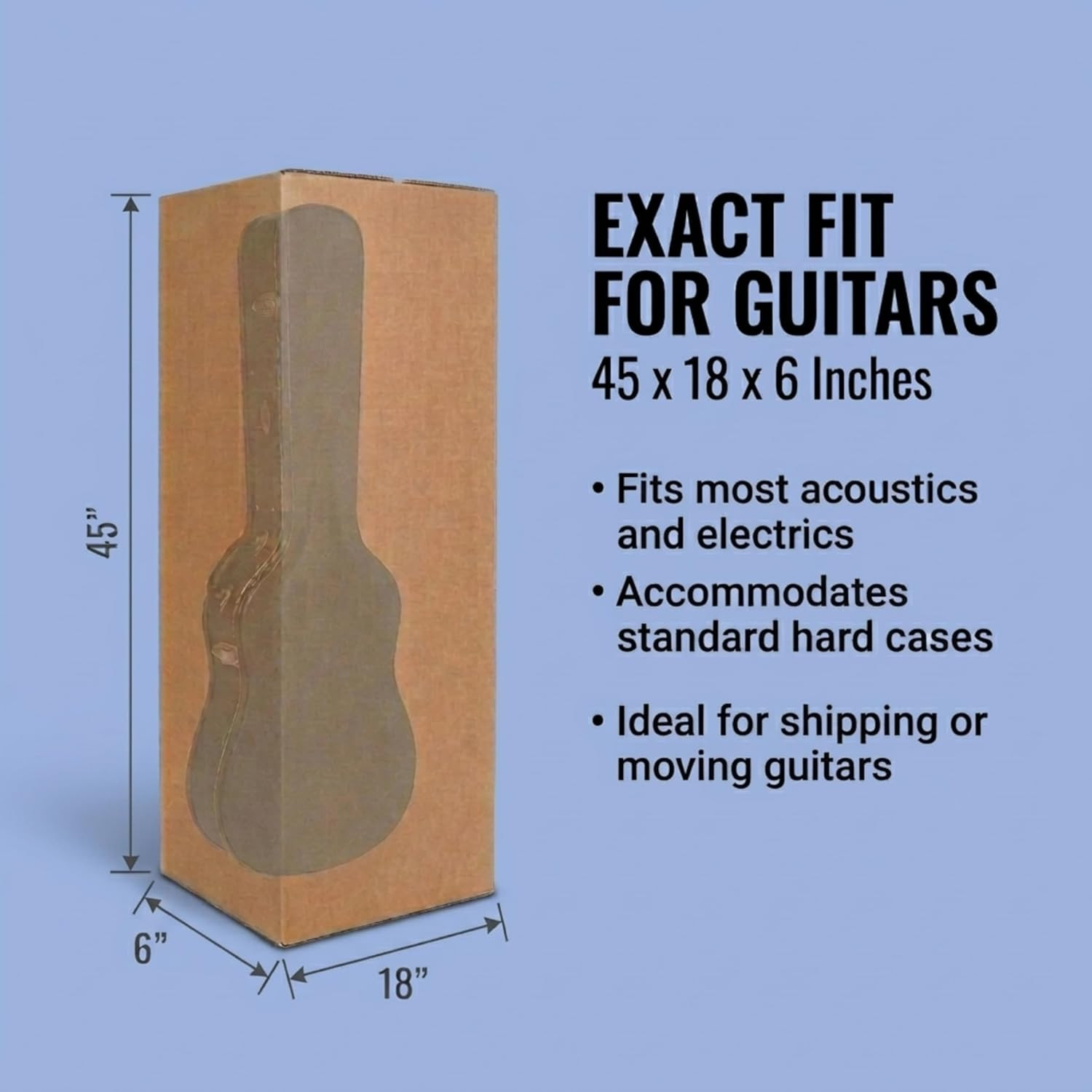 BOX USA Heavy-Duty Guitar Shipping Boxes (Pack of 5) – 18″ X 6″ X 45″ Corrugated