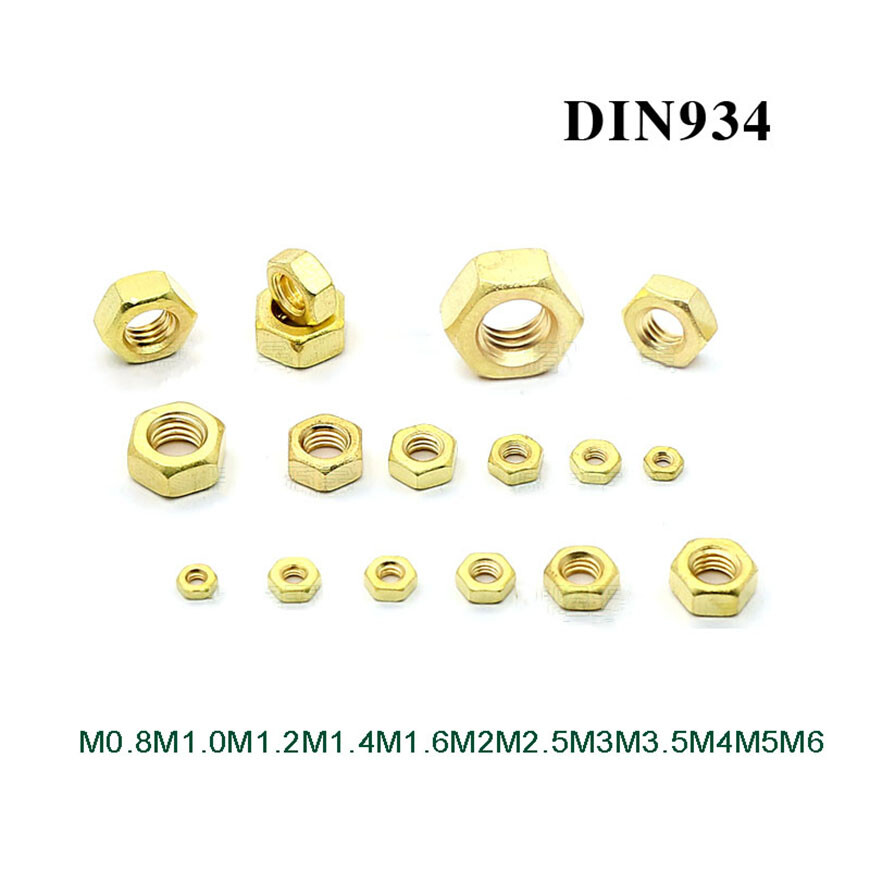 Hex Nuts BRASS M0.8 M1.0 M1.2 M1.4 M1.6 M2 M2.5 M3 M4 M5 M6 Full Nut – DIN 934