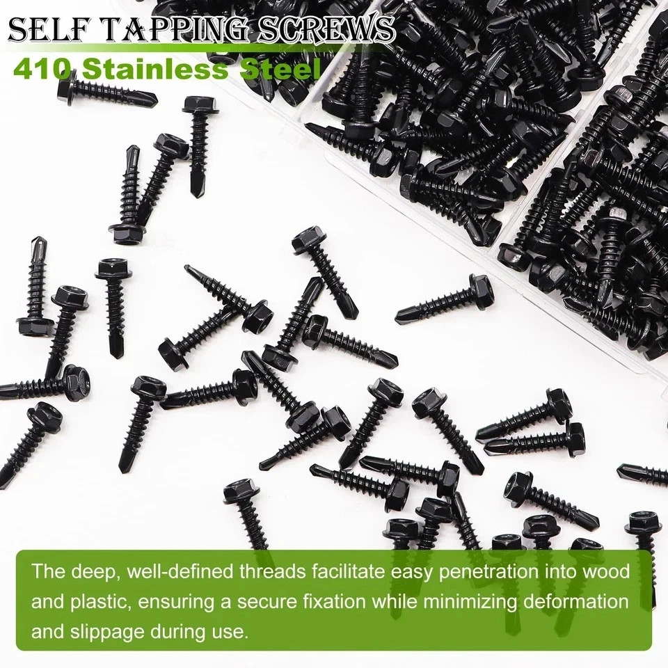 300PCS #8#10 Self Tapping Screws,410 Stainless Steel Self Drilling Screws,Bla…