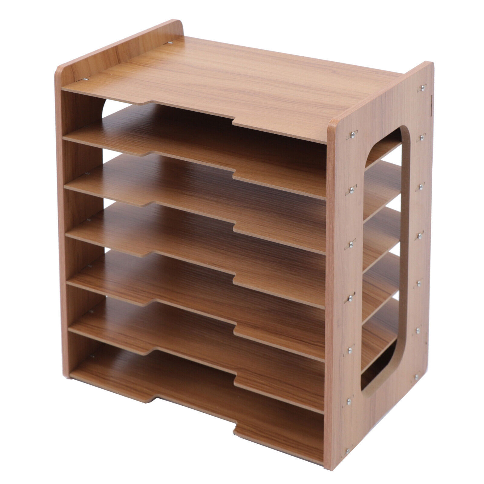 7 Tier Wood Desktop Paper Organizer File Document Storage Shelf for Home Office