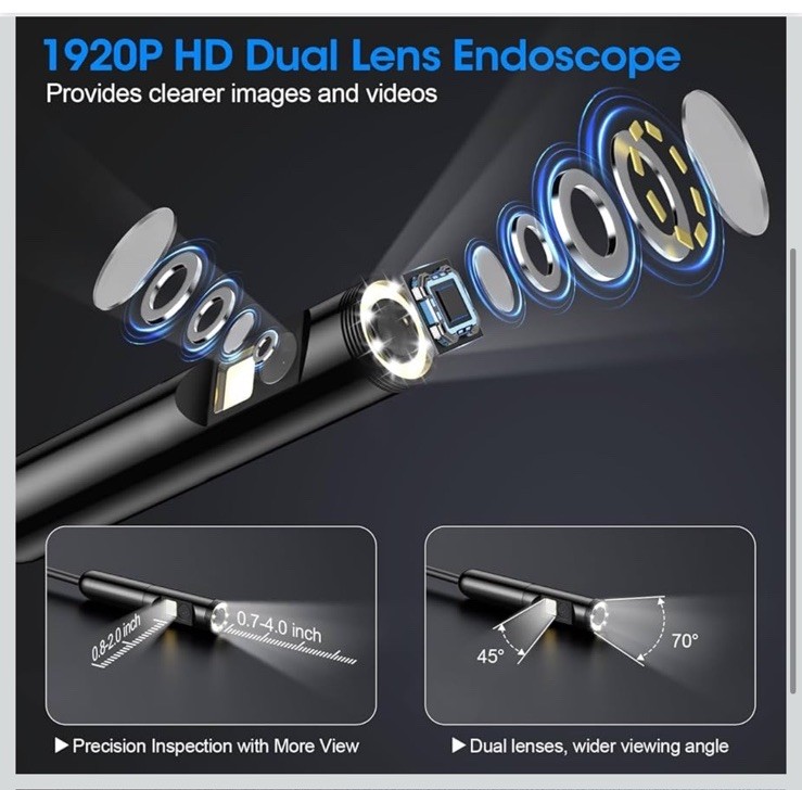 Endoscope & Light, 1920P HD Borescope with 8 Adjustable LED Lights, 16.4FT…