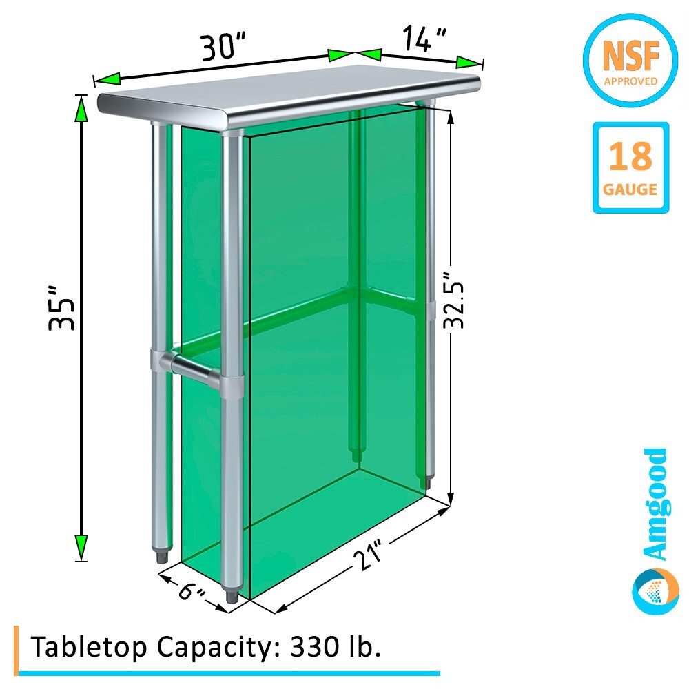 14″ X 30″ Stainless Steel Open Base Table | NSF Prep Metal Work Table