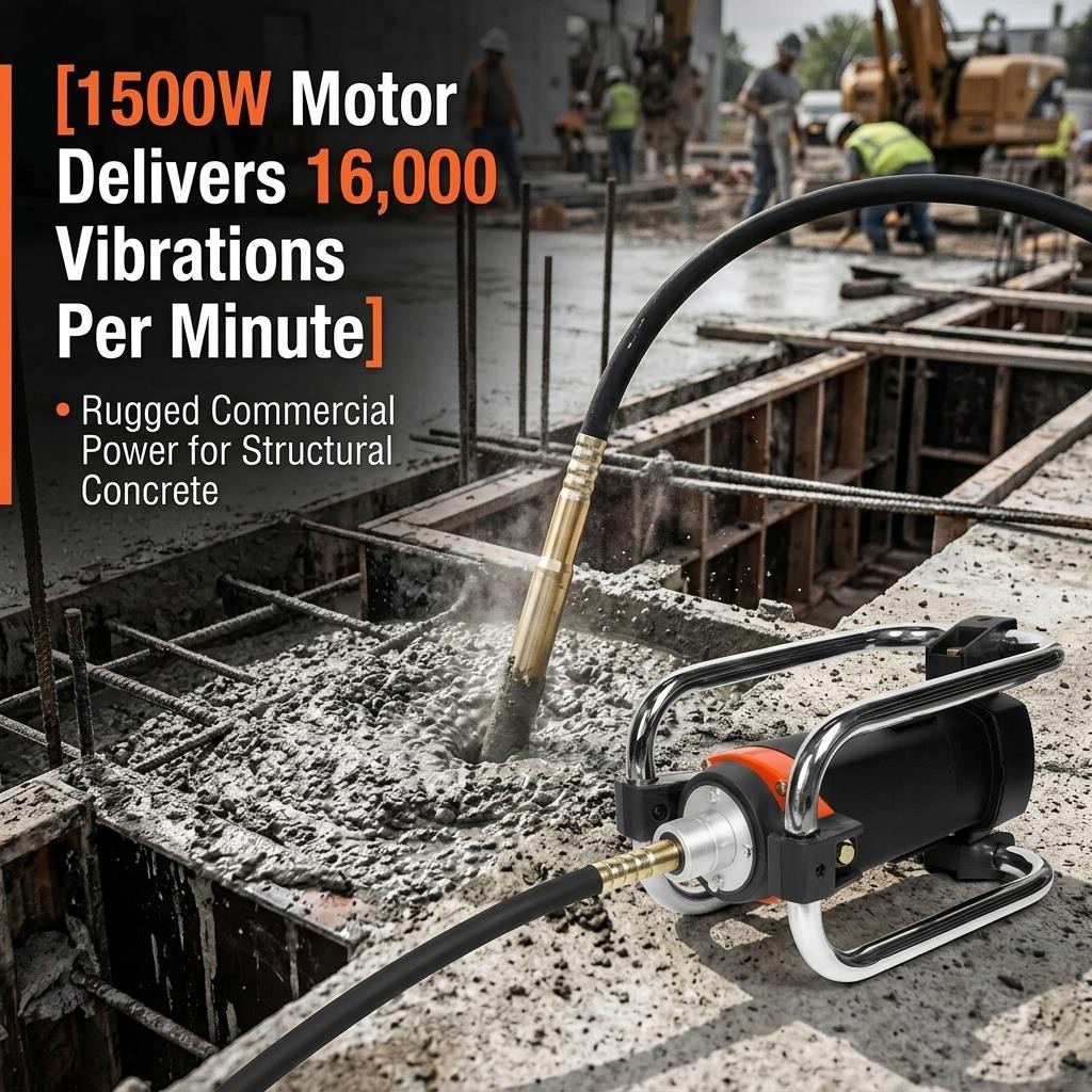 Concrete Vibrating Tool 1500W 16000RPM 4.5m 14-3/4ft Long Shaft Rod, Easy to Use