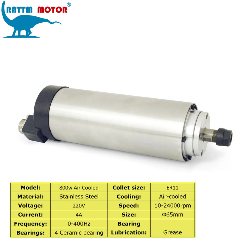 【USA】800W 0.8KW Air-cooled Spindle Motor ER11 220V 65mm 24000RPM For CNC Router