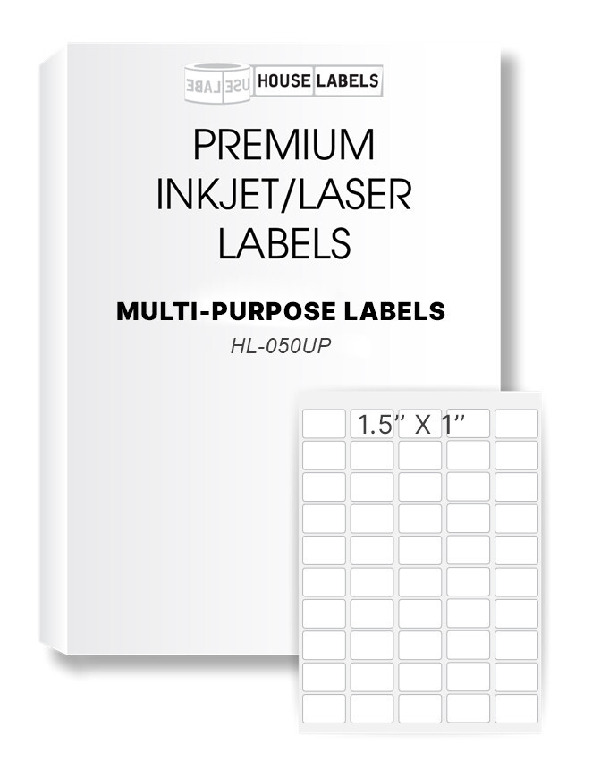 50 Sheets – 2.500 Labels 1.5″ x 1″ Fast Peel White Multipurpose Labels 50-UP