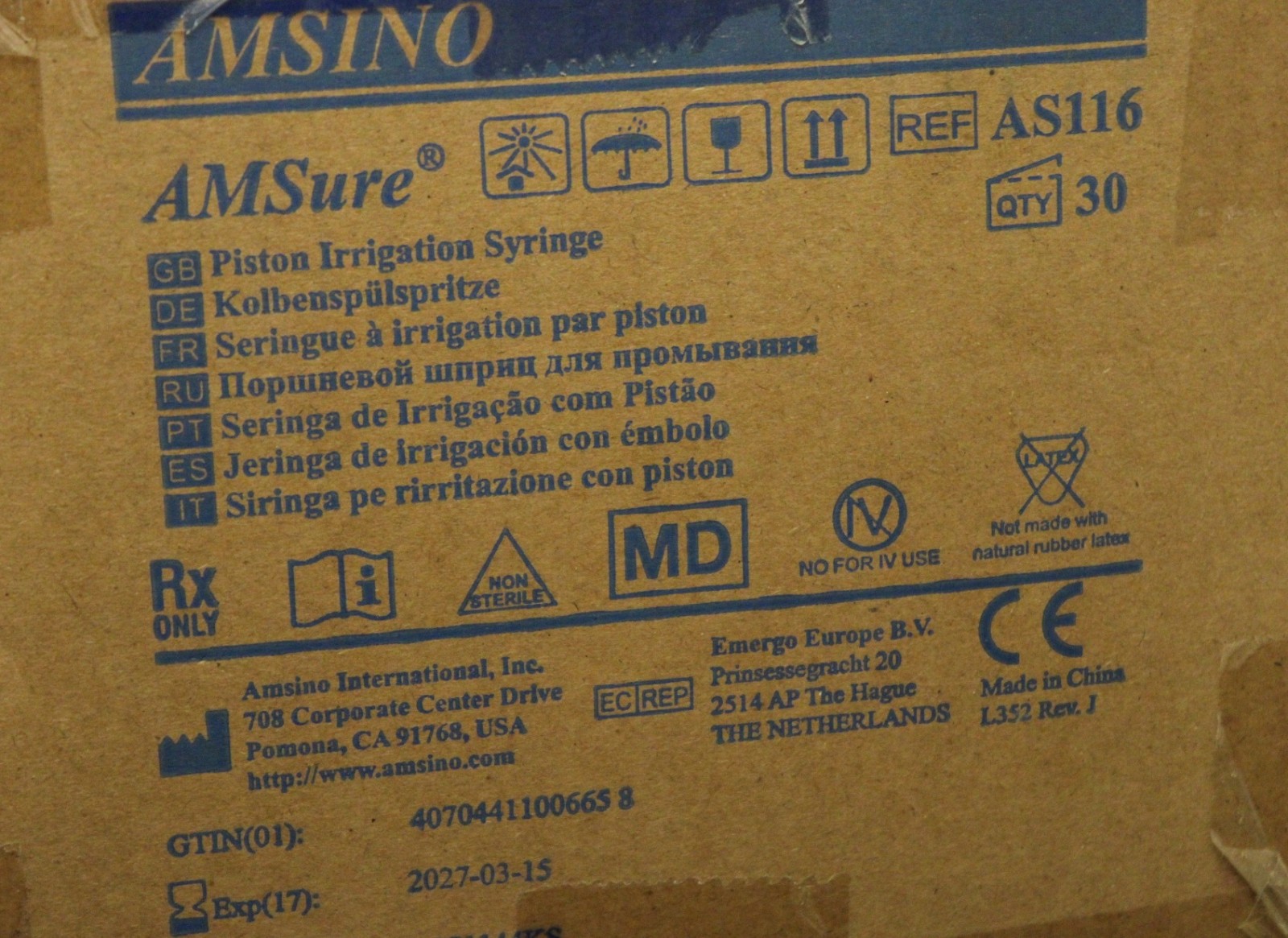 Amsino AMSure AS116 Piston Irrigation Syringe – 30 Count