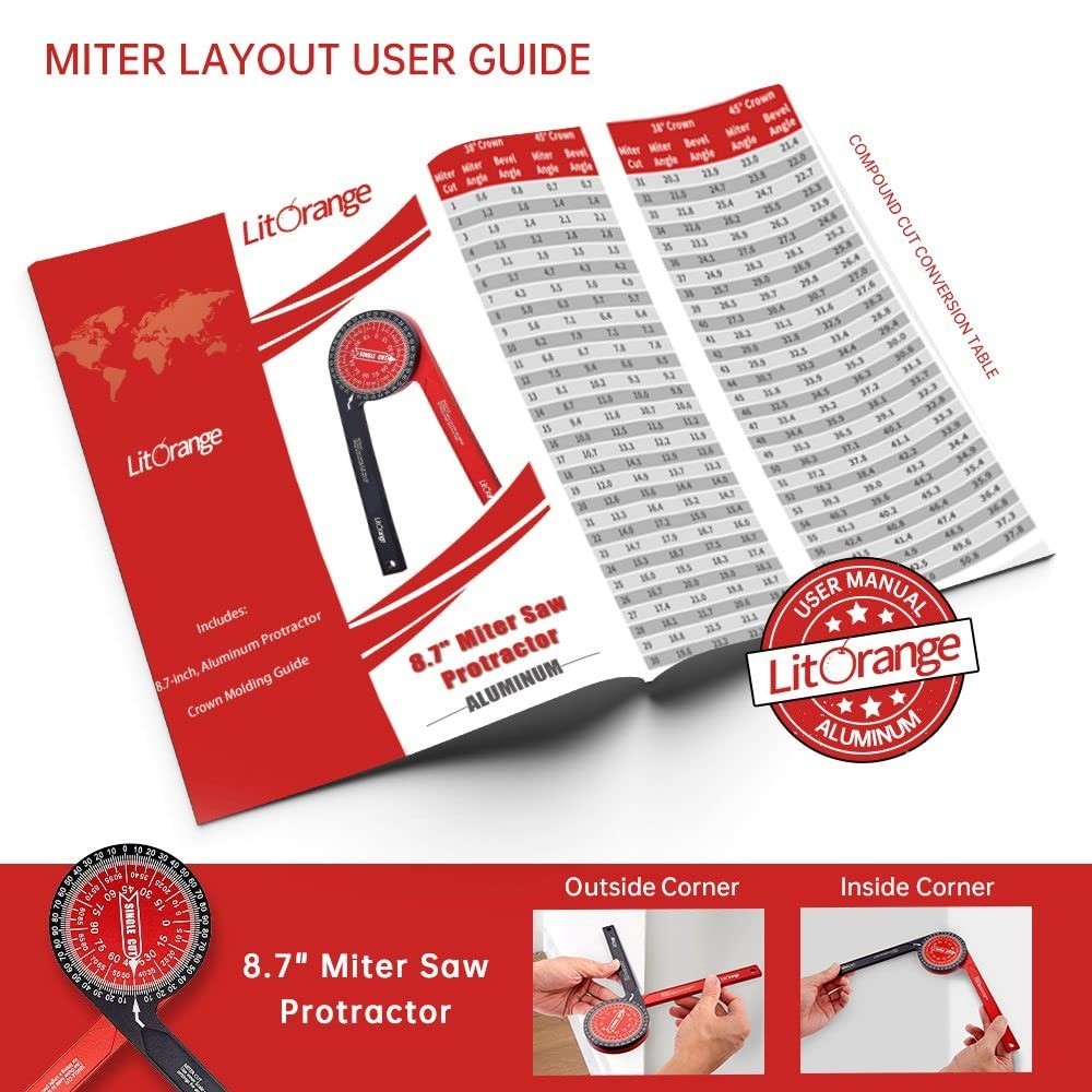 Precision Aluminum Miter Saw Protractor | 8.7″ Angle Finder with Laser Scales fo