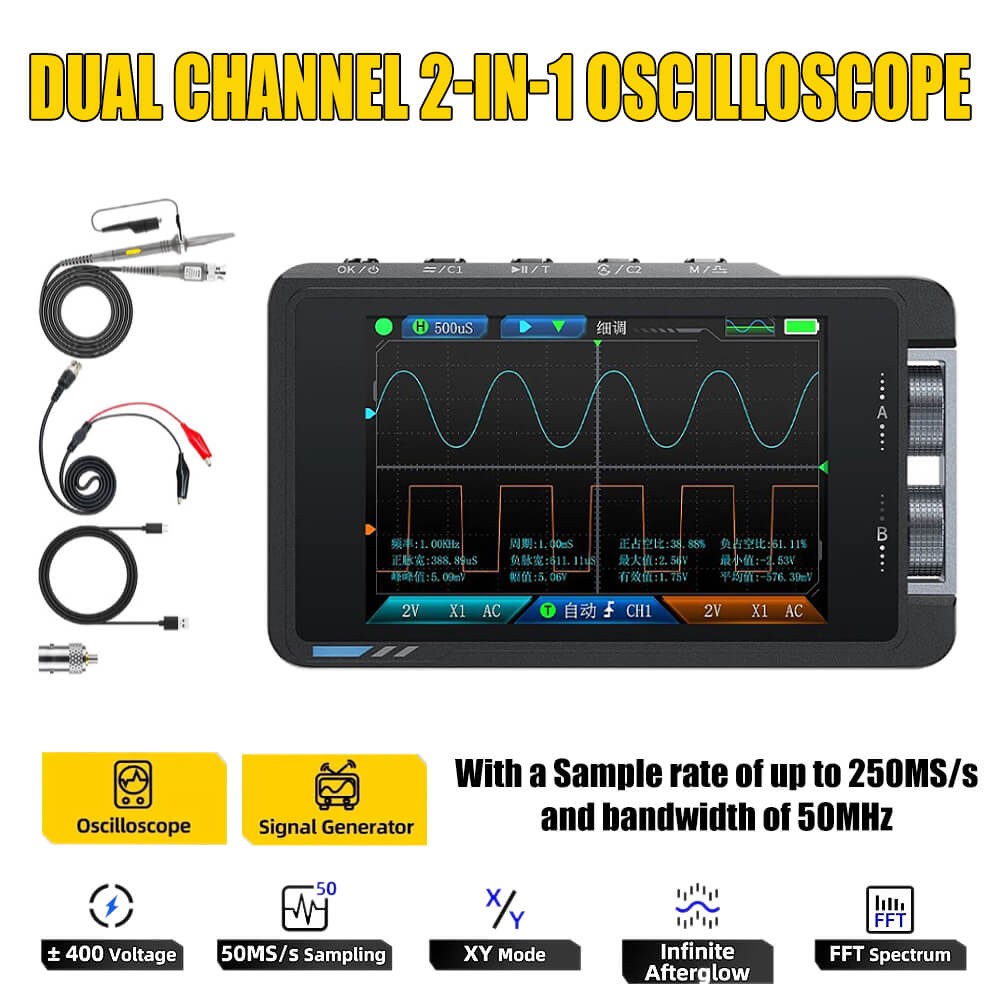 FNIRSI DS215H 2in1 Dual Channel Digital Oscilloscope Signal Generator 50MHz 250MSa/s
