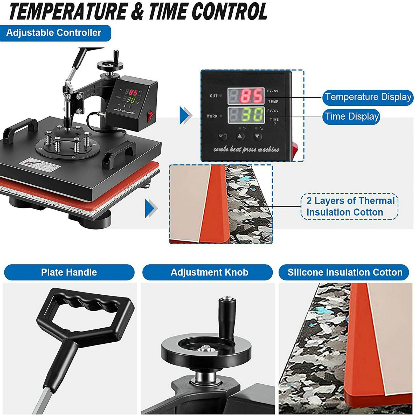 8 IN 1 Combo T-Shirt Heat Press 15″x15″ Transfer Machine Sublimation Swing Away
