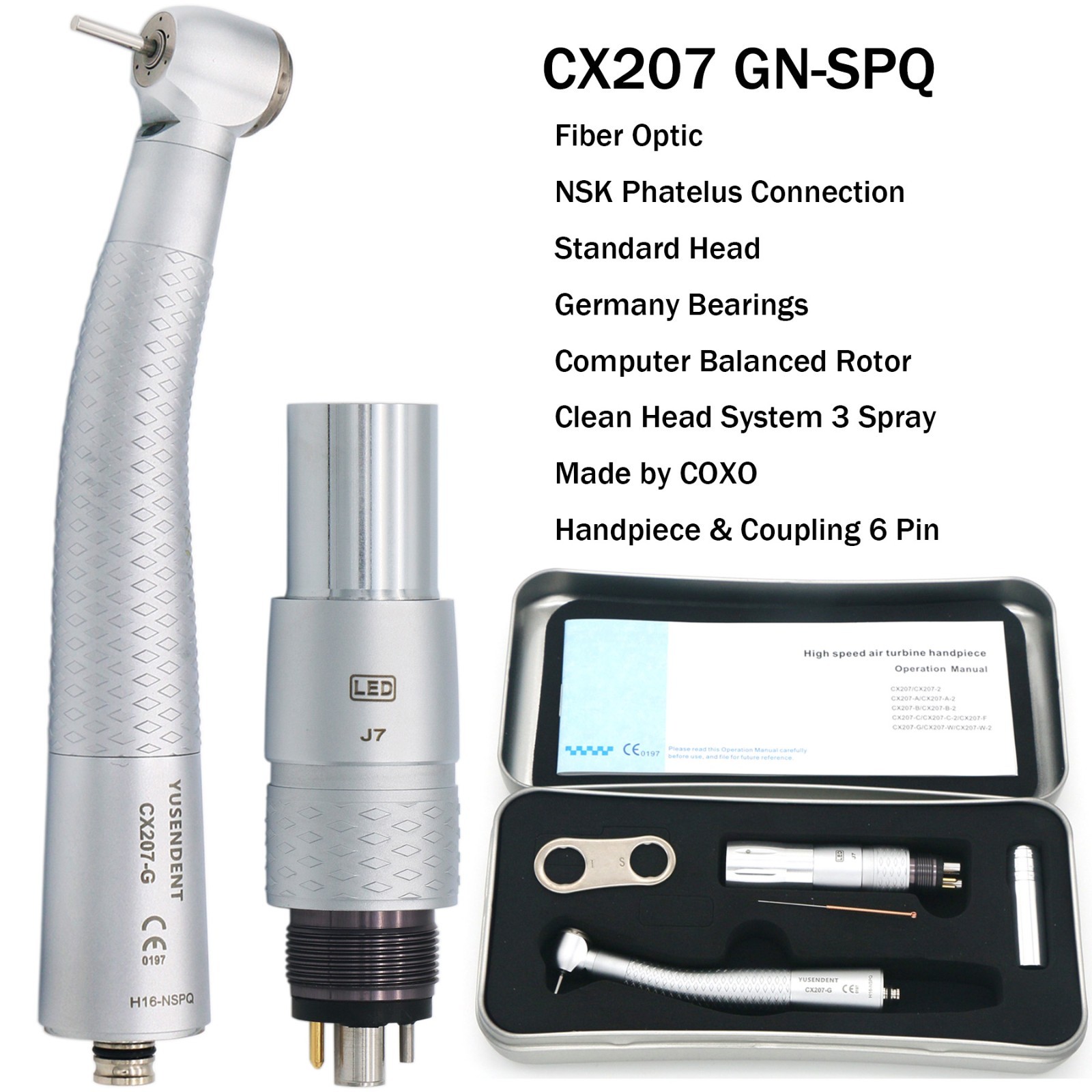 COXO Dental High Speed Fiber Optic LED Handpiece Fit Kavo NSK LED Coupler 6Holes