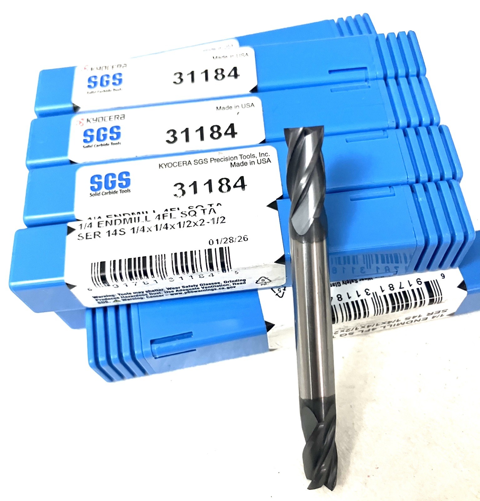10Pcs SGS 31184 1/4″ End Mill 4 Flute Square Double End 1/2″ LOC Carbide AlTiN