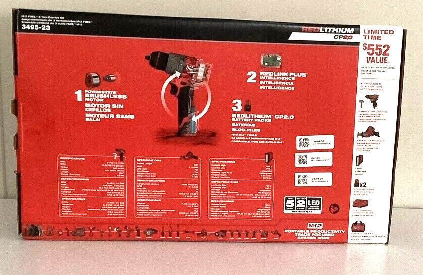 New Sealed Milwaukee 3495-23 M12 FUEL 12V Cordless 3-Tool Combo Kit