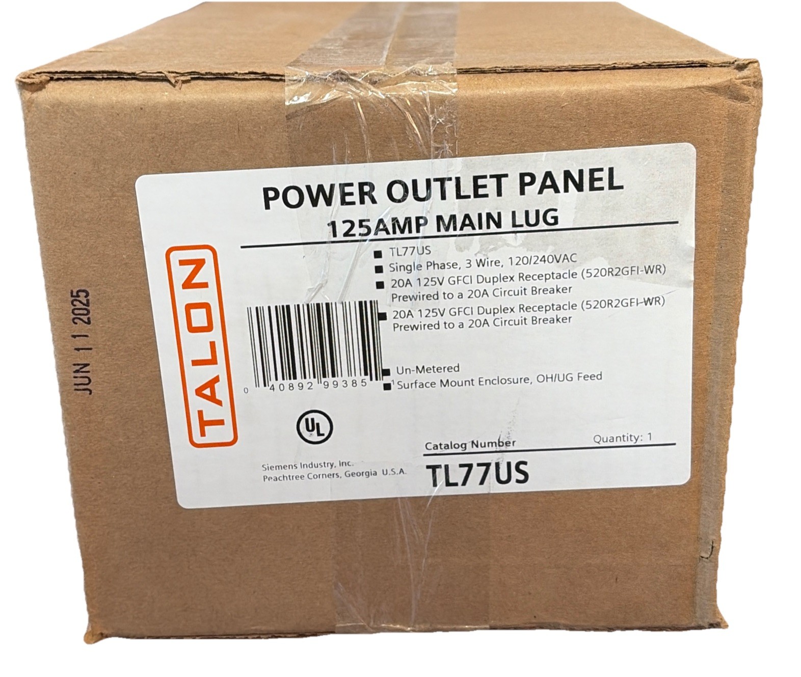 Talon 125 Amp Temporary Power Outlet Panel 2 20A Duplex Receptacles Unmetered