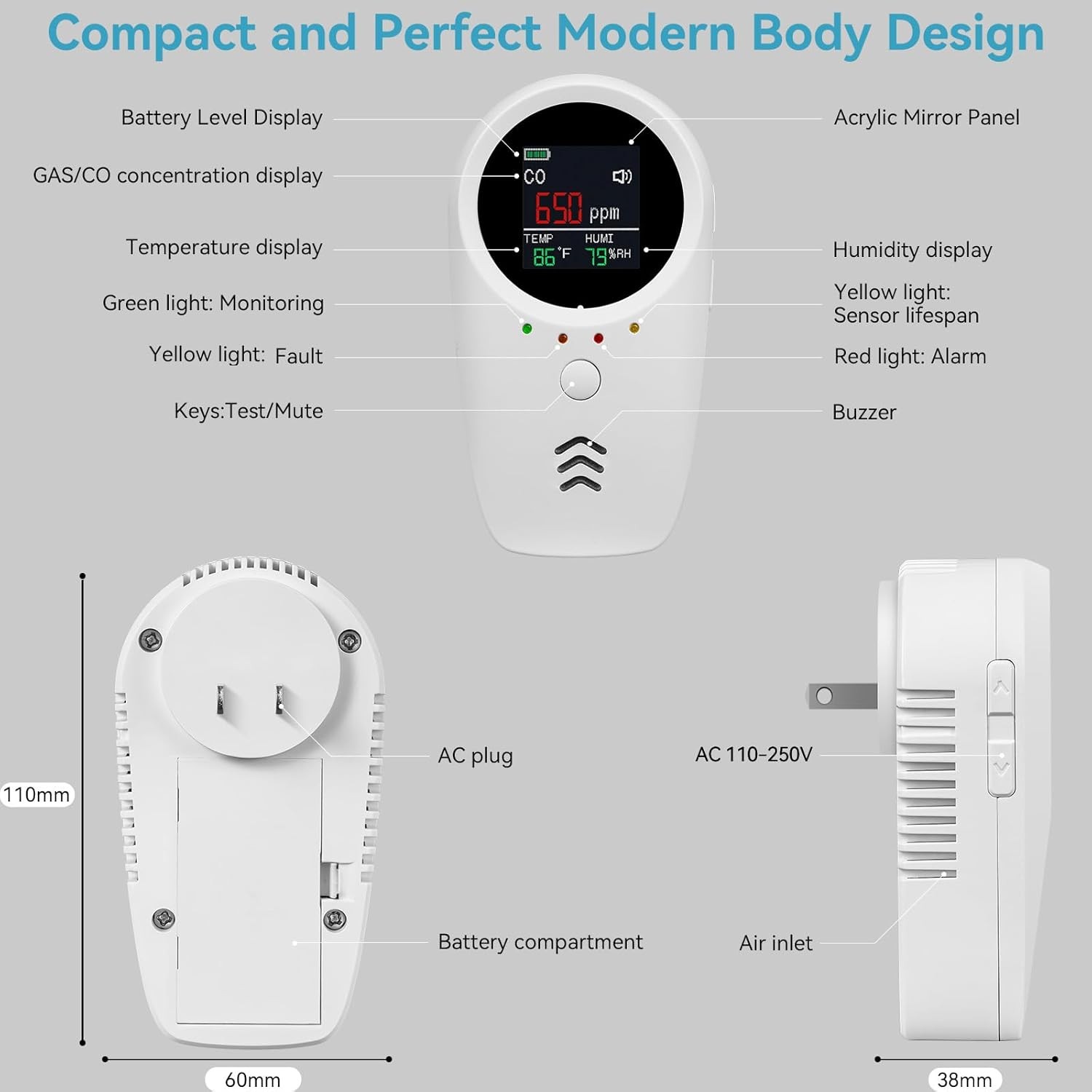 5-in-1 Carbon Monoxide Detectors Smoke Detector,Combustible Gas Alarm Detector