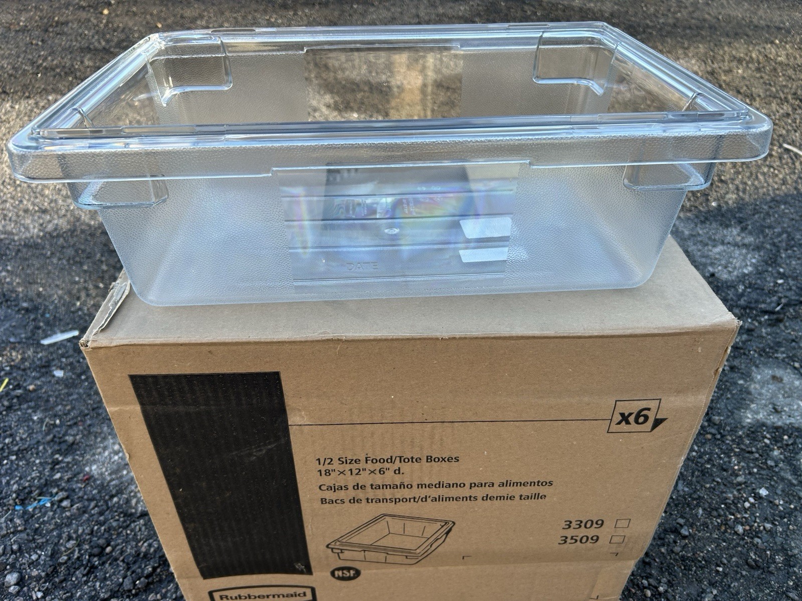 Case of 6 Rubbermaid Commercial 3309 3.5 gal 18″ x 12″ x 6″ Food Tote Box – CLR