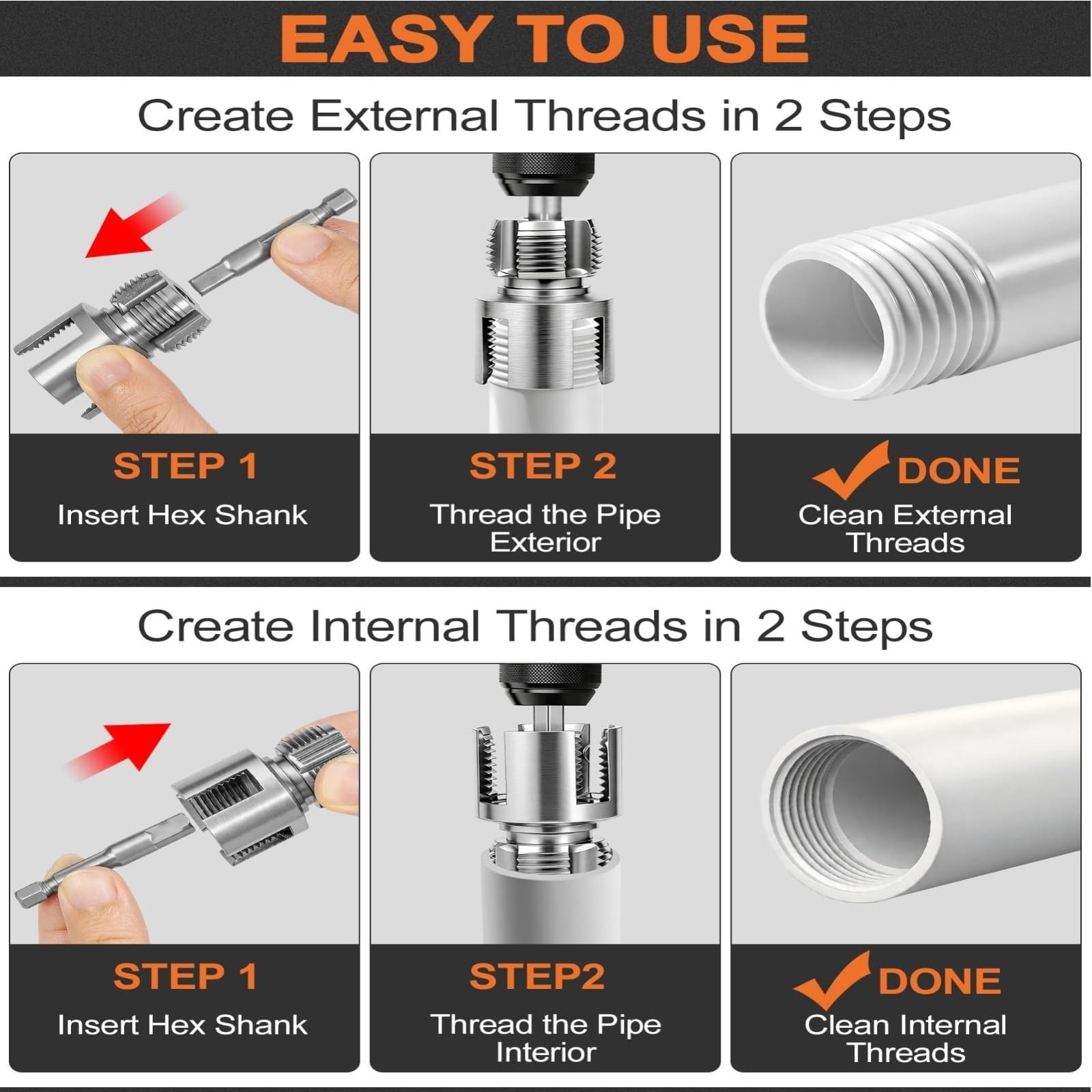 3Pcs Integrated Internal & External Pipe Threading Tool, ‎1/2″+ 3/4″+1″