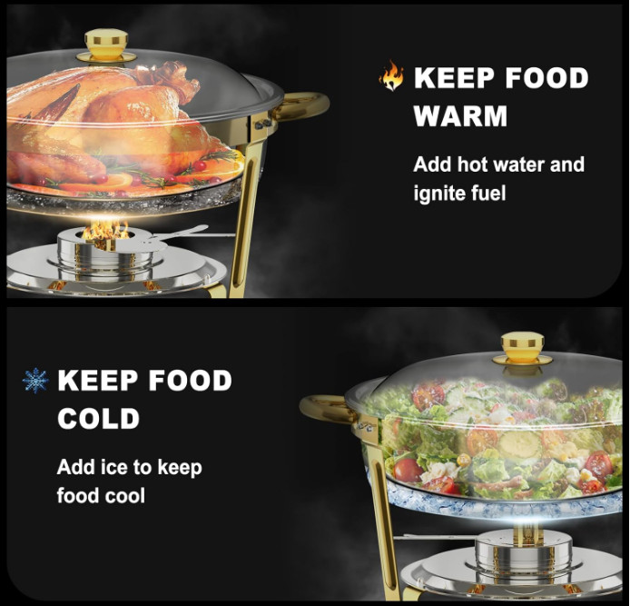 Juego 2 chafers buffet 6QT acero inoxidable elegante para fiestas
