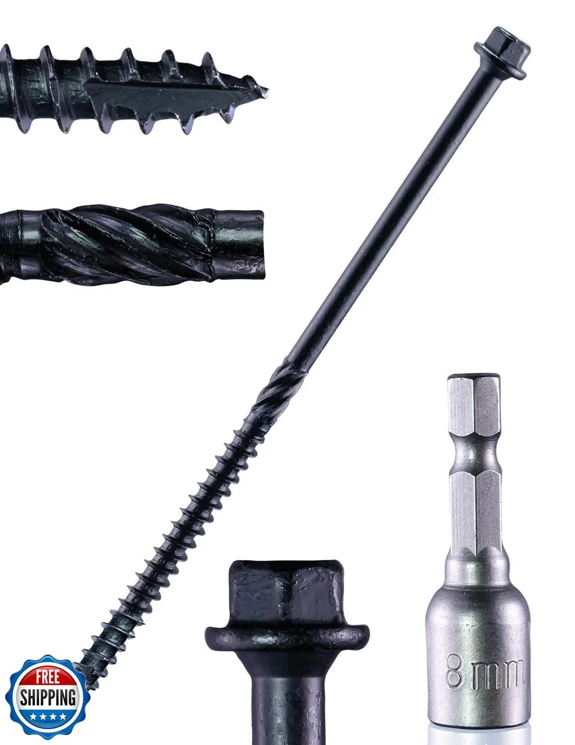 Structural Lag Screws 8 Inch, 50-Pack #14 X 8 Heavy Duty Black Timber Screws,