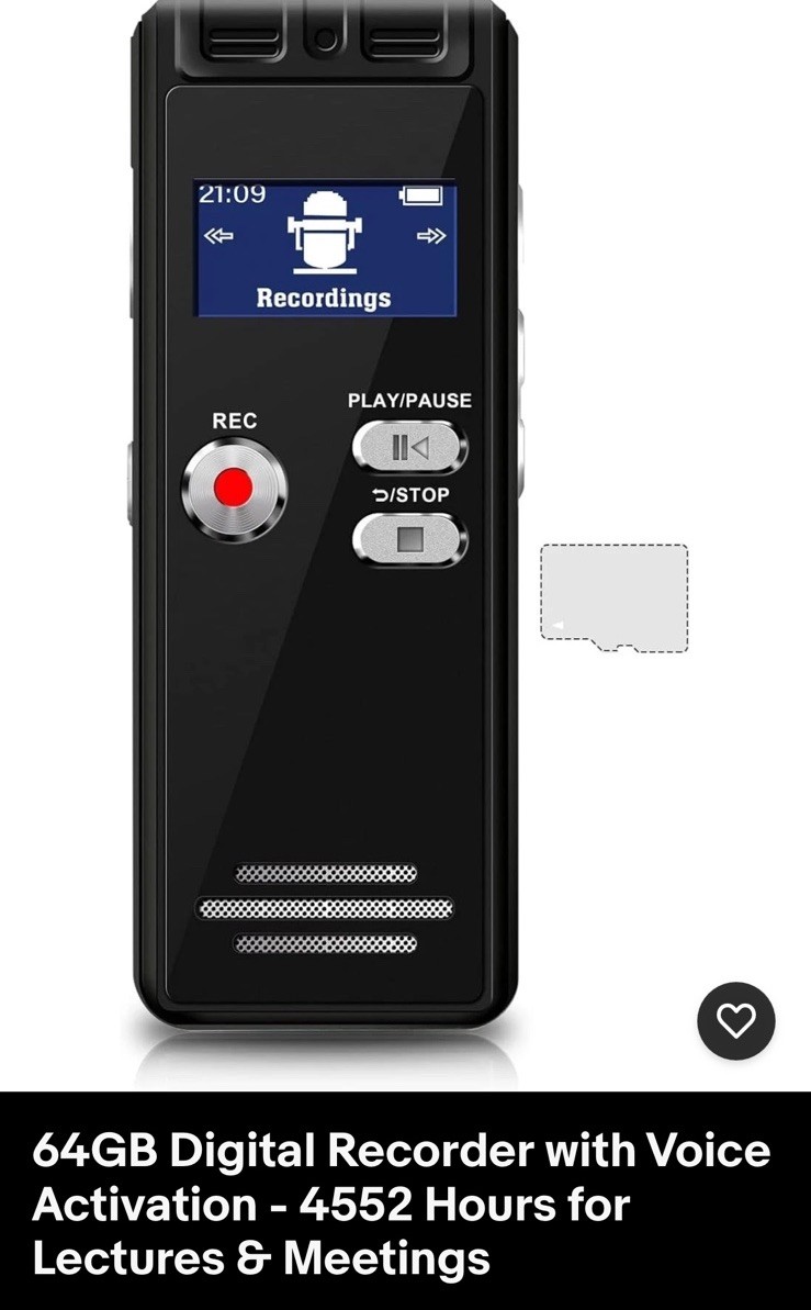 64GB Digital Recorder with Voice Activation – 4552 Hours for Lectures & Meetings