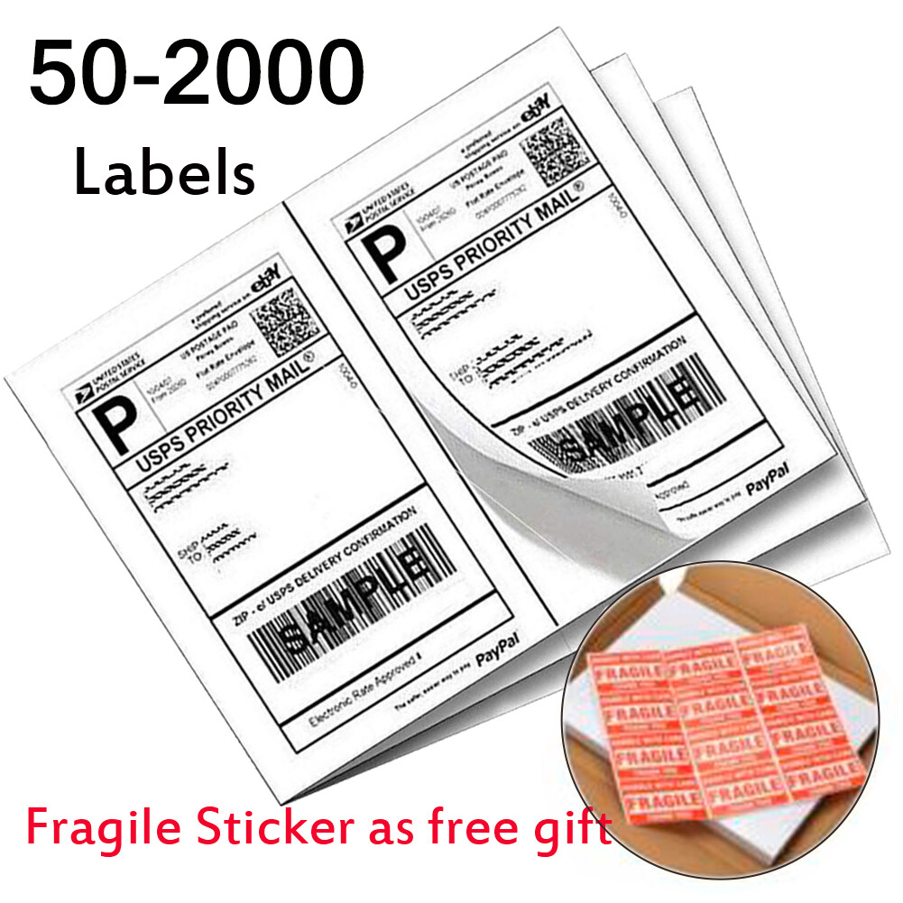 50-2000 Premium 8.5×5.5 Half Sheet Shipping Labels Self Adhesive 2 Per Sheet UPS