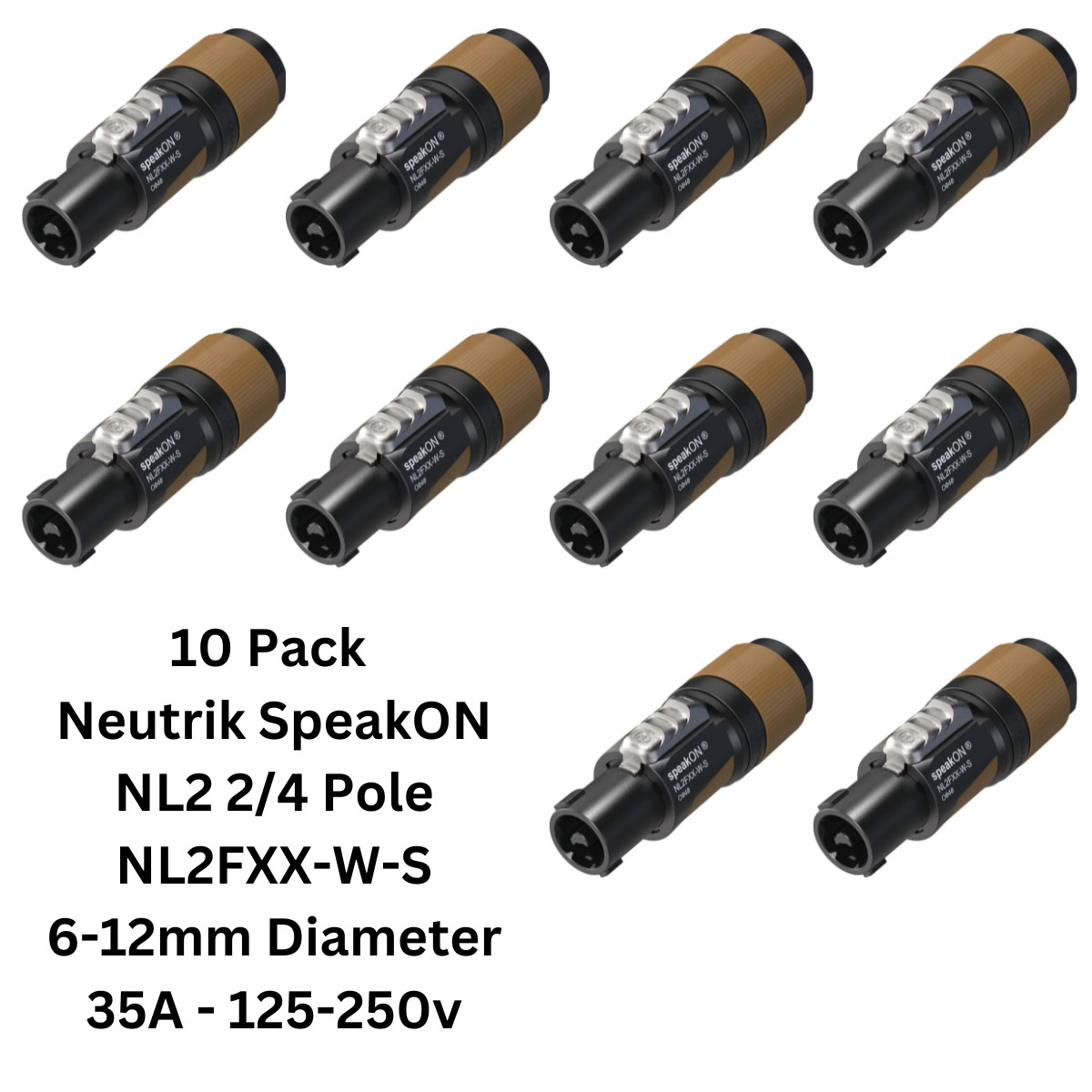10x Pack Neutrik SpeakON NL2 4 Pole NL2FXX-W-S for Speakers